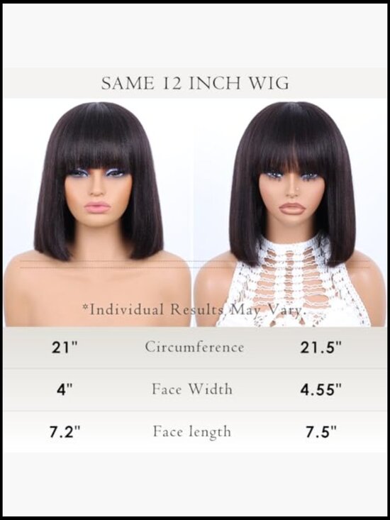 Glueless Bob Wig Human Hair Yaki Straight 12 Inch Short Blunt Cut Wear and Go main image 4